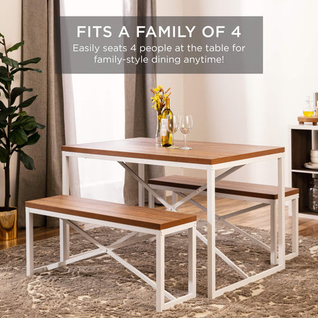 45.5in 3-Piece Bench Style Dining Furniture Set, 4-Person Space-Saving Dinette