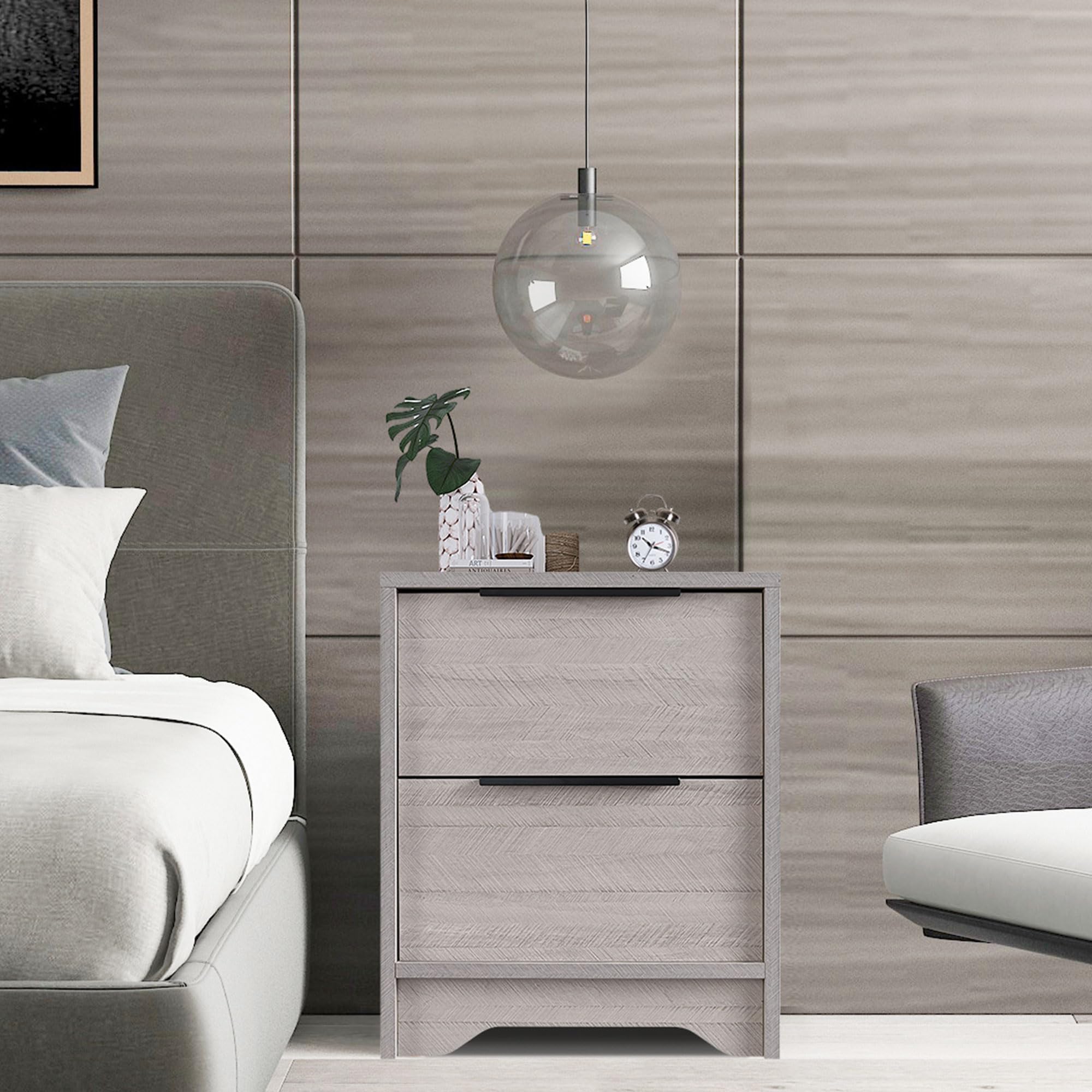 Wood Nightstand, Bed Side Table with 2 Drawers