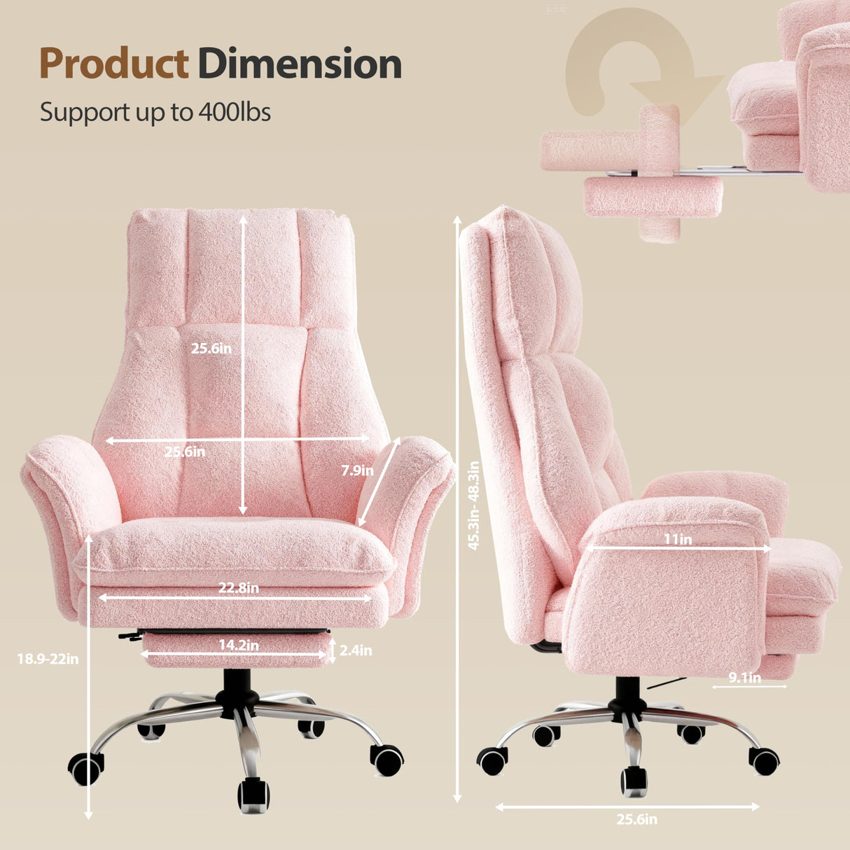 Big and Tall Office Chair with Footrest - Teddy Fleece Executive Desk Chair