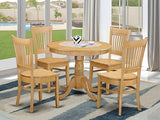 ANVA5-OAK-W 5 Piece Dining Set Includes a Round Dining Room Table with Pedestal