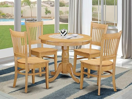 ANVA5-OAK-W 5 Piece Dining Set Includes a Round Dining Room Table with Pedestal