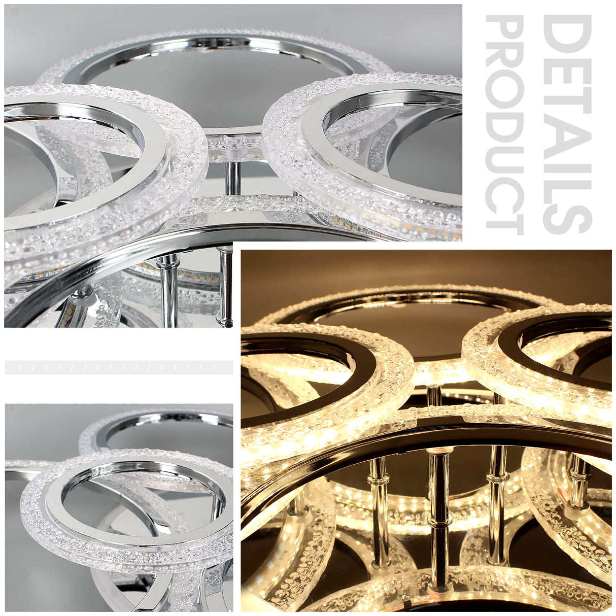 6-Rings LED Modern Ceiling Light Dimmable with Remote for Living Room, 31.5’’