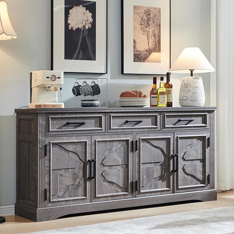 66" Large Buffet Sideboard Cabinet with 4 Doors and 3 Drawers, Buffet Table Coffee Bar