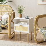 Rattan Nightstand with Charging Station, 2 Drawer Dresser for Bedroom