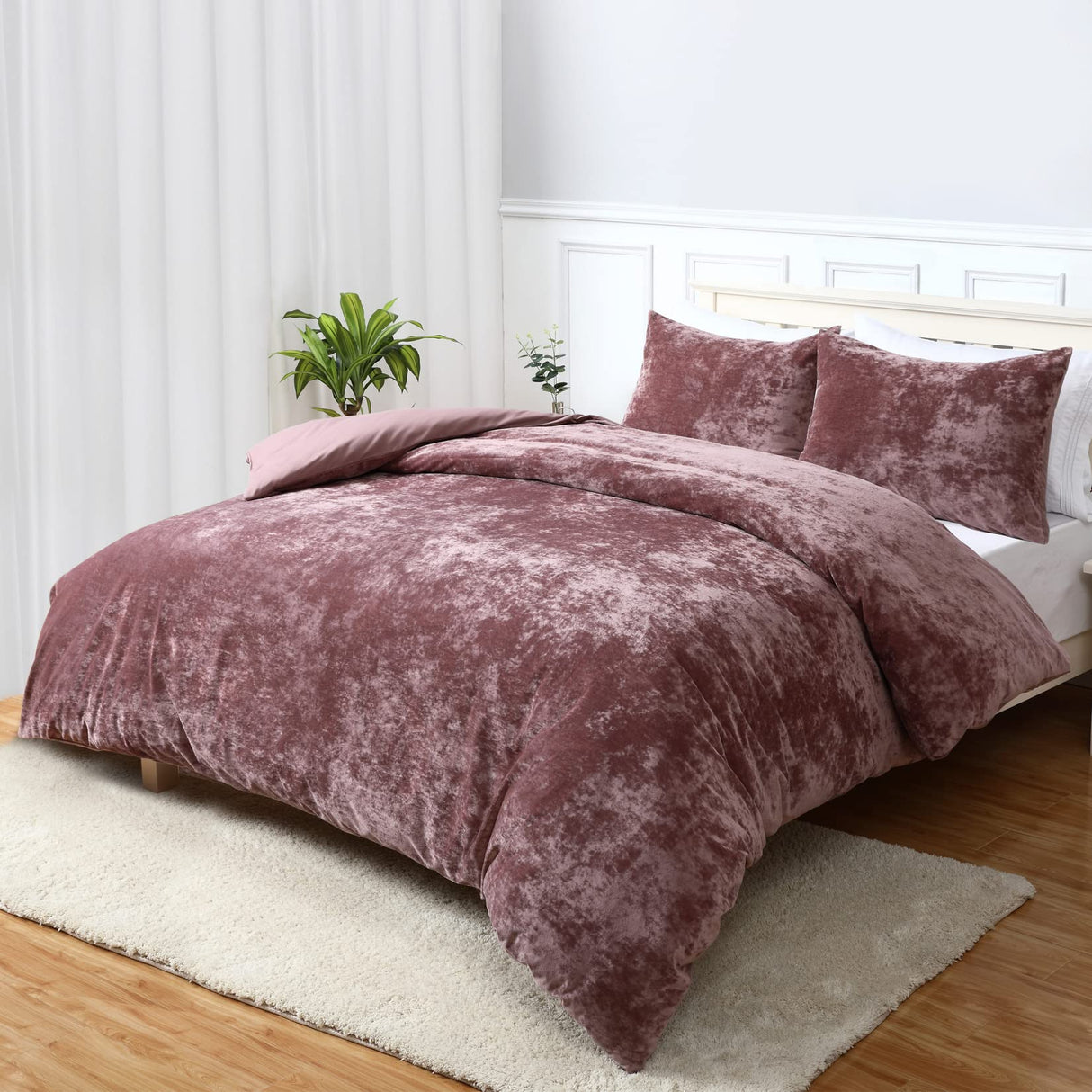 CAROMIO Velvet Duvet Cover Set, Luxurious Breathable Bedding Set with Corner Ties, Lightweight Comforter Cover for All Season, Dusty Pink, Queen(90" X 90")