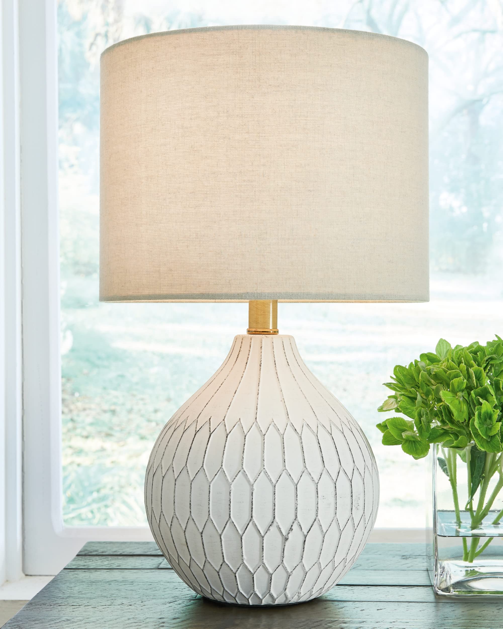 Ashley Wardmont 18" Modern Dimensional Design Ceramic Table Lamp, White