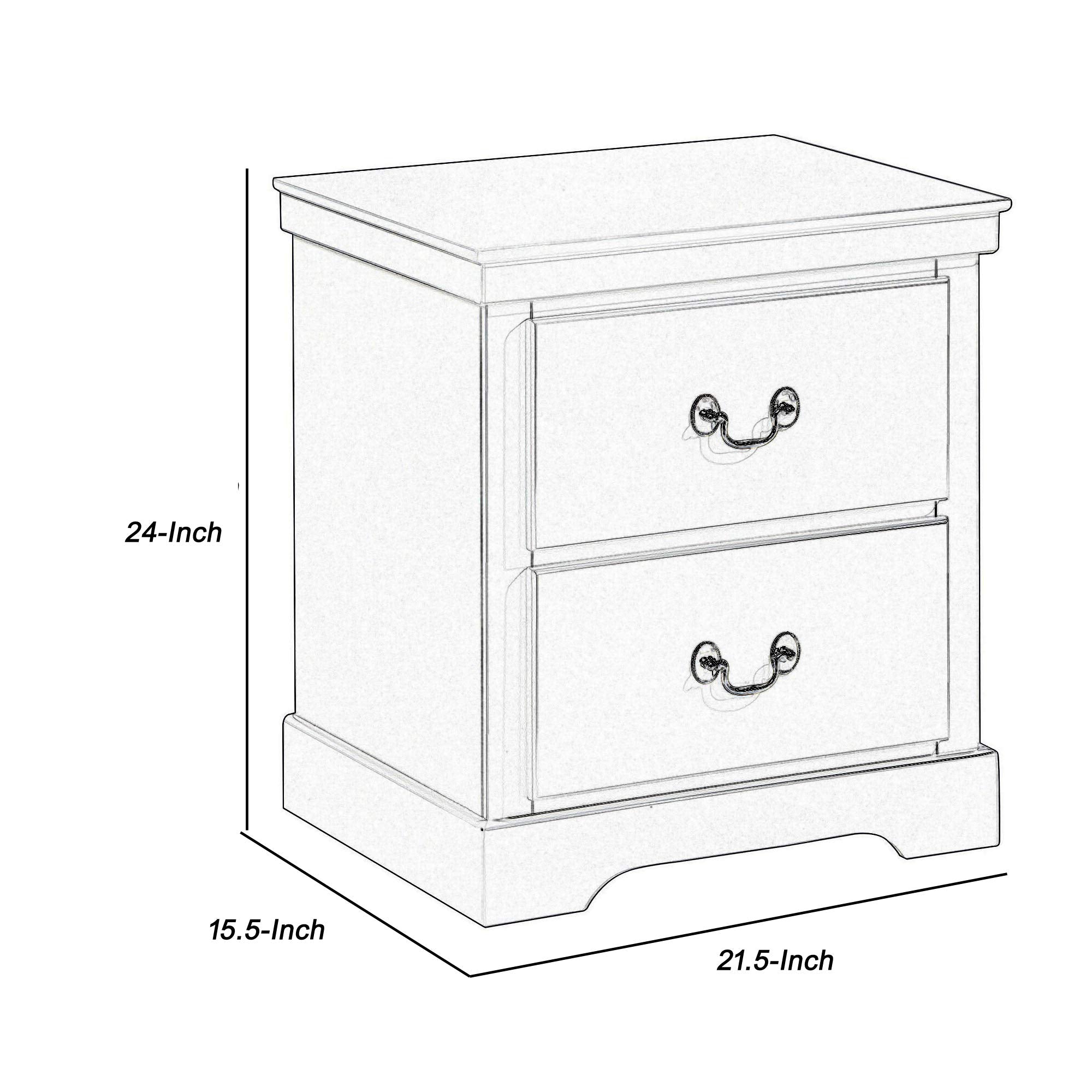 2 Drawer Wooden Nightstand with Metal Drop Handles and Bracket Feet, Gray
