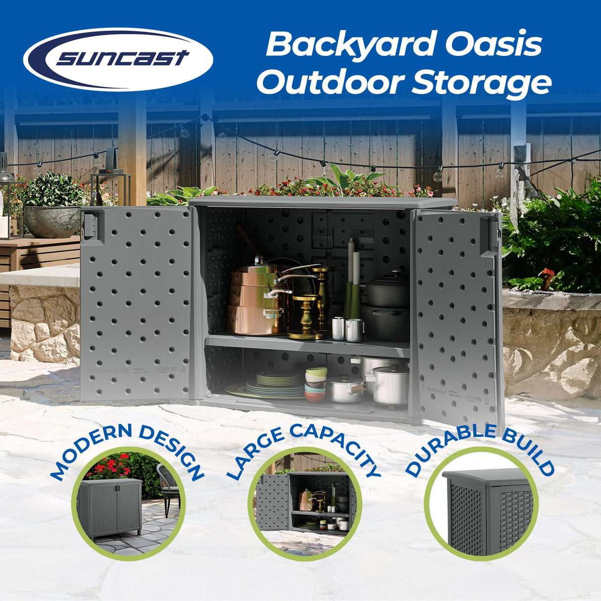 Outdoor Storage Cabinet with Pad-Lockable Doors, Freestanding Outdoor Patio Storage