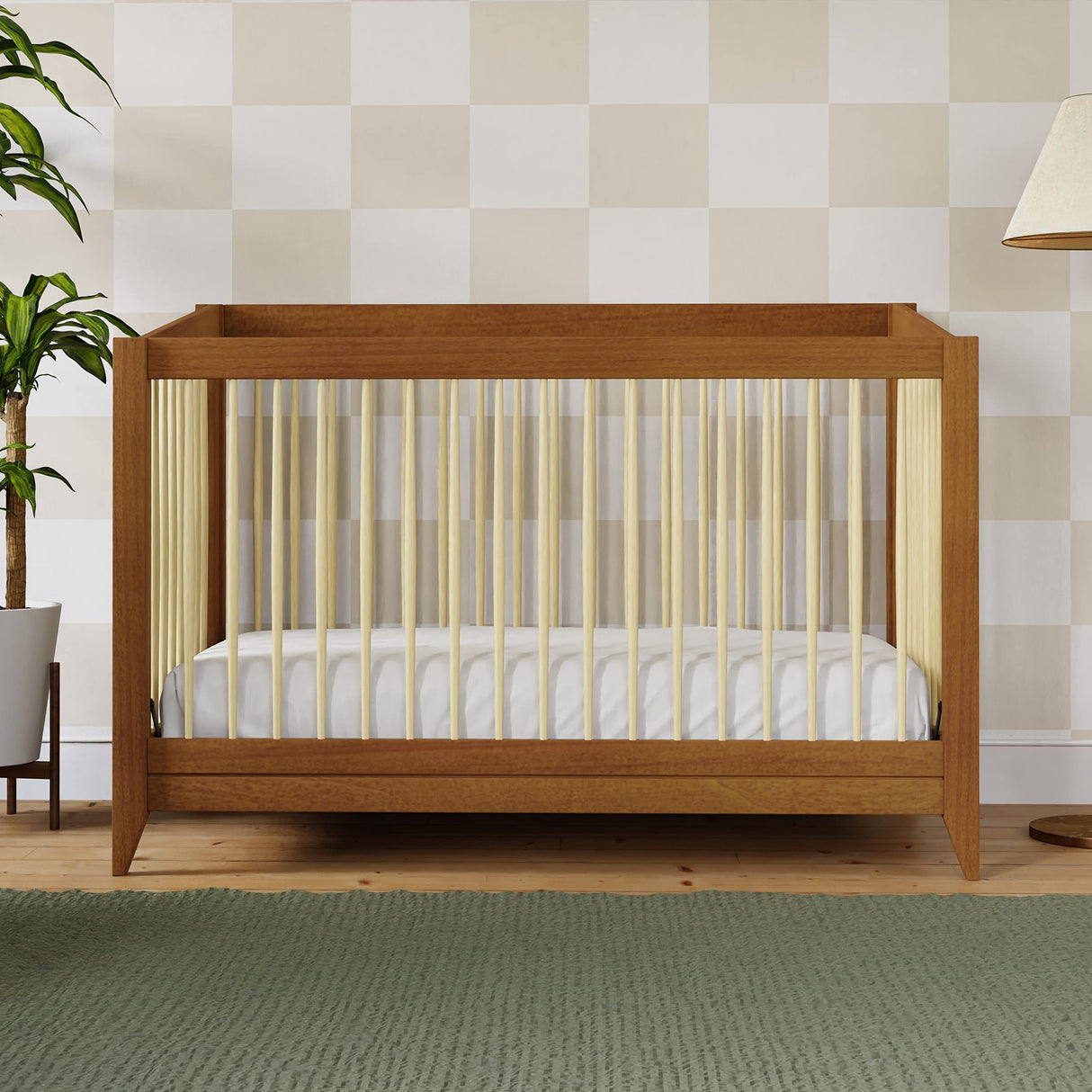 Sprout 4-in-1 Convertible Crib with Toddler Bed Conversion Kit in Chestnut and Natural,