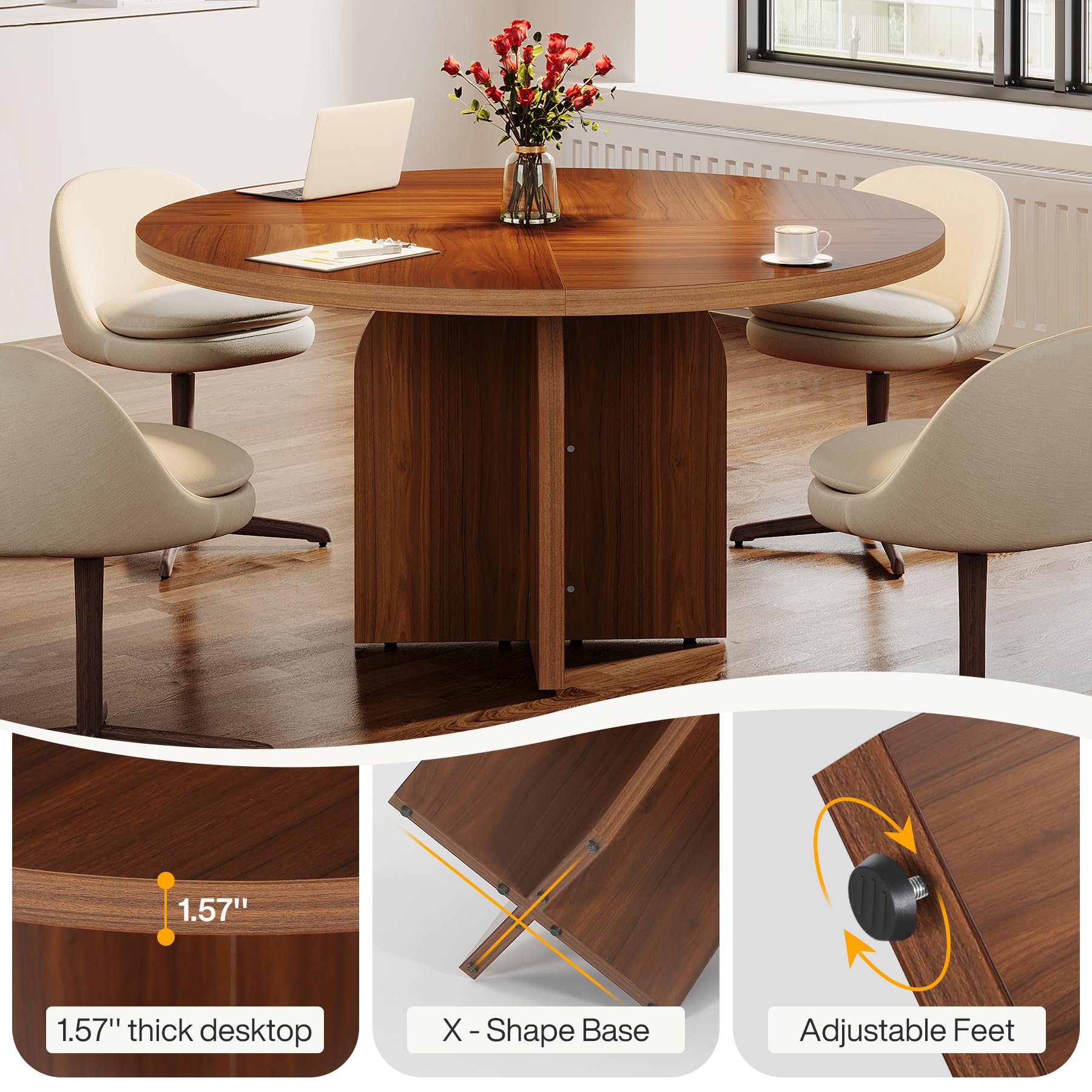 Round Conference Table, 47.24 L x 47.24 W x 29.52 H Inches Small Meeting Table