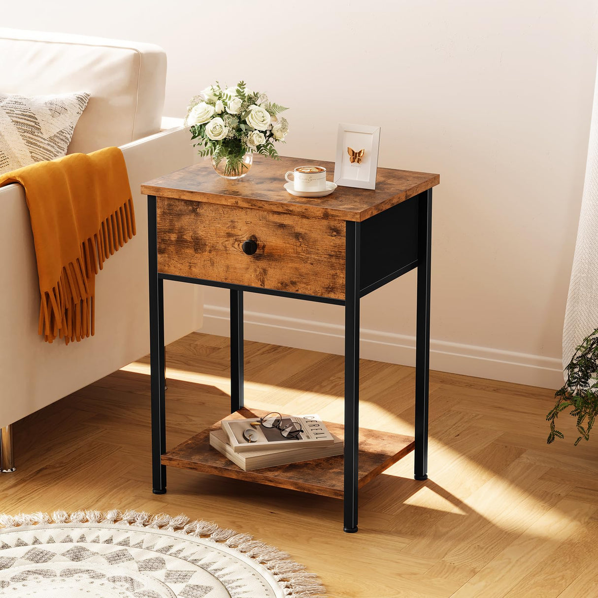 Nightstand with Drawers,Small Night Stand with Storage Bedside Table