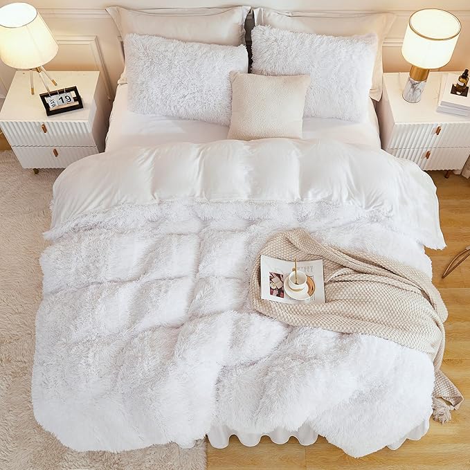 Faux Fur Sage Green Comforter Set King Size