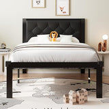 Queen Bed Frame, Metal Platform Bed Frame with Button Tufted Linen Upholstered Headboard,