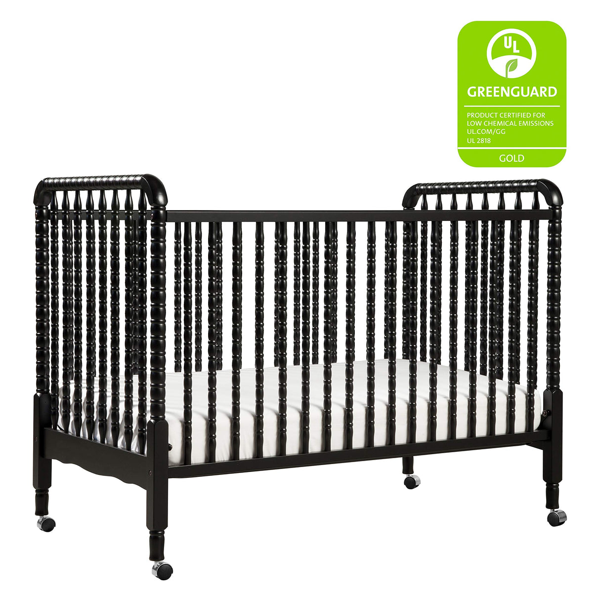 DaVinci Jenny Lind 3-in-1 Convertible Crib in Ebony, Removable Wheels, Greenguard Gold Certified