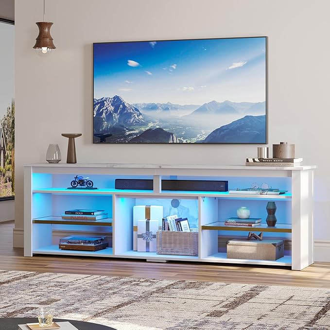 LED Tall Entertainment Center, 55/60/65 inch TV Stand with Storage for PS5 Xbox