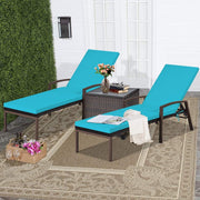 Patio Rattan Lounge Chair, Outdoor Reclining Chaise with Cushion and Armrest