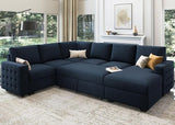 Sectional Sleeper Sofa Pull Out Bed with Storage Chaise, Velvet Sleeper Sectional Couch Pull-Out Bed U