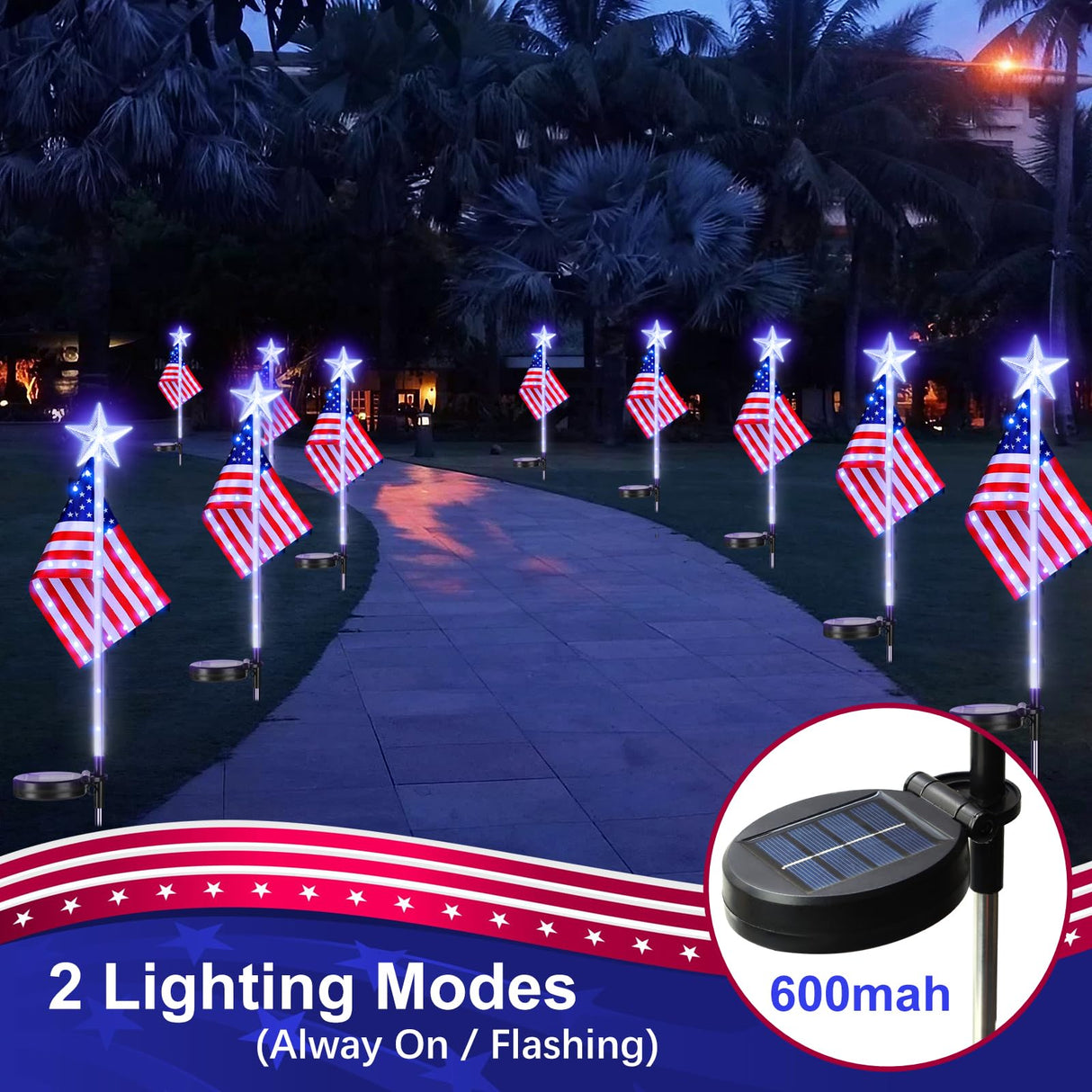 4th of July Decorations Outdoor Solar Lights, Upgraded 4 Pack American Flag