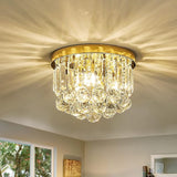 Mini Crystal Chandelier Ceiling Light,Flush Mount Modern Round K9 Crystal Raindrop