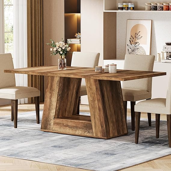 63" Rectangular Dining Table with Faux Marble Top