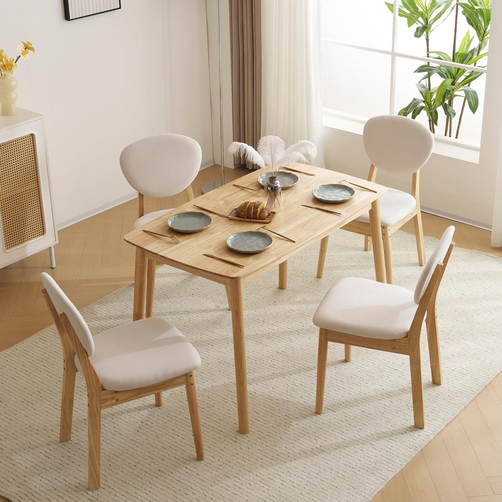 5-Piece Wood Dining Table Set with Upholstered Chairs