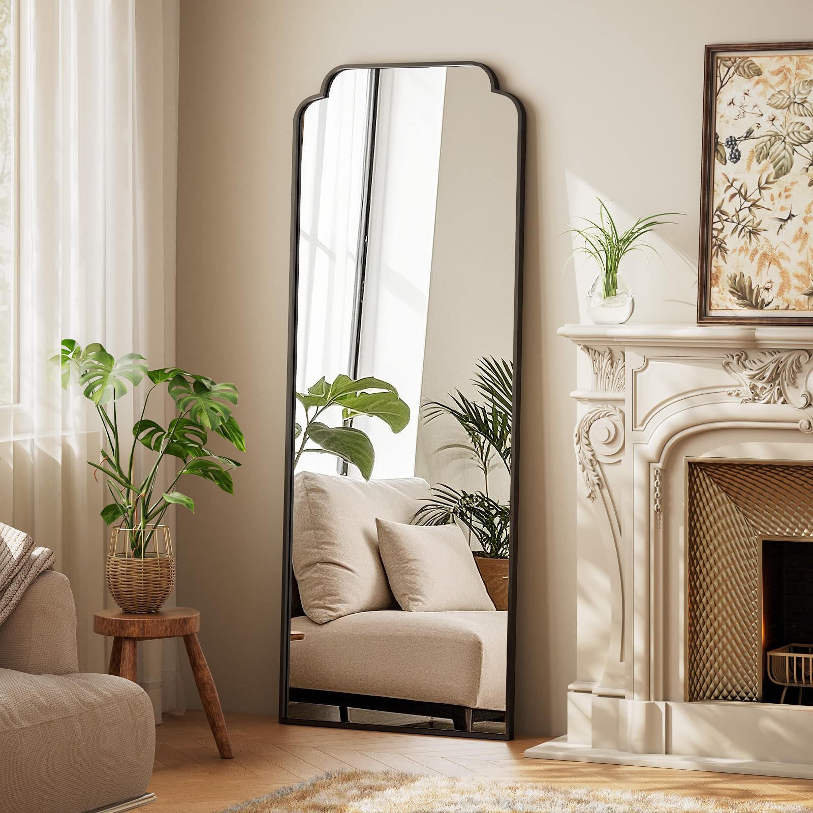 21x56 Black Arch Full Length Mirror with Metal Frame