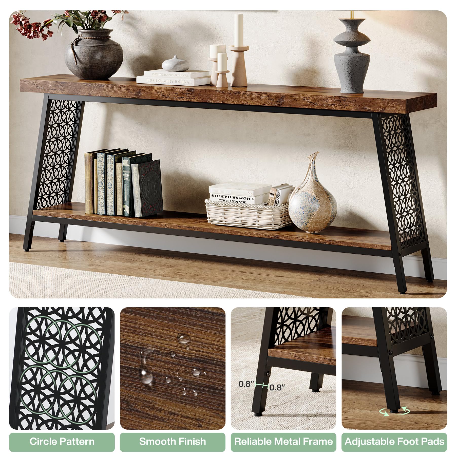 70.9" Console Table, 2-Tier Extra Long Sofa Table, Industrial Entryway Table Behind Couch