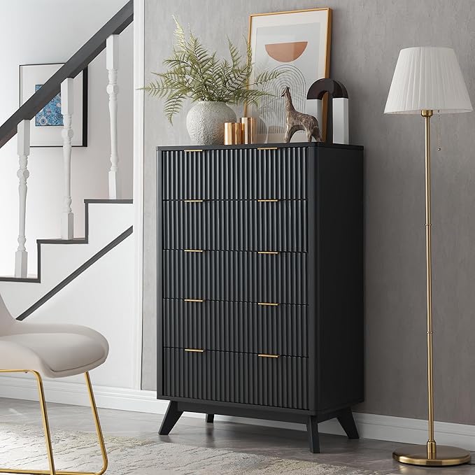 Fluted 6 Drawers Dresser, 54" Wide Modern Chest of Drawers