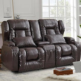 65" Loveseat Recliner RV Sofa - Double Manual Recliner Sofa with Console Litchi leather