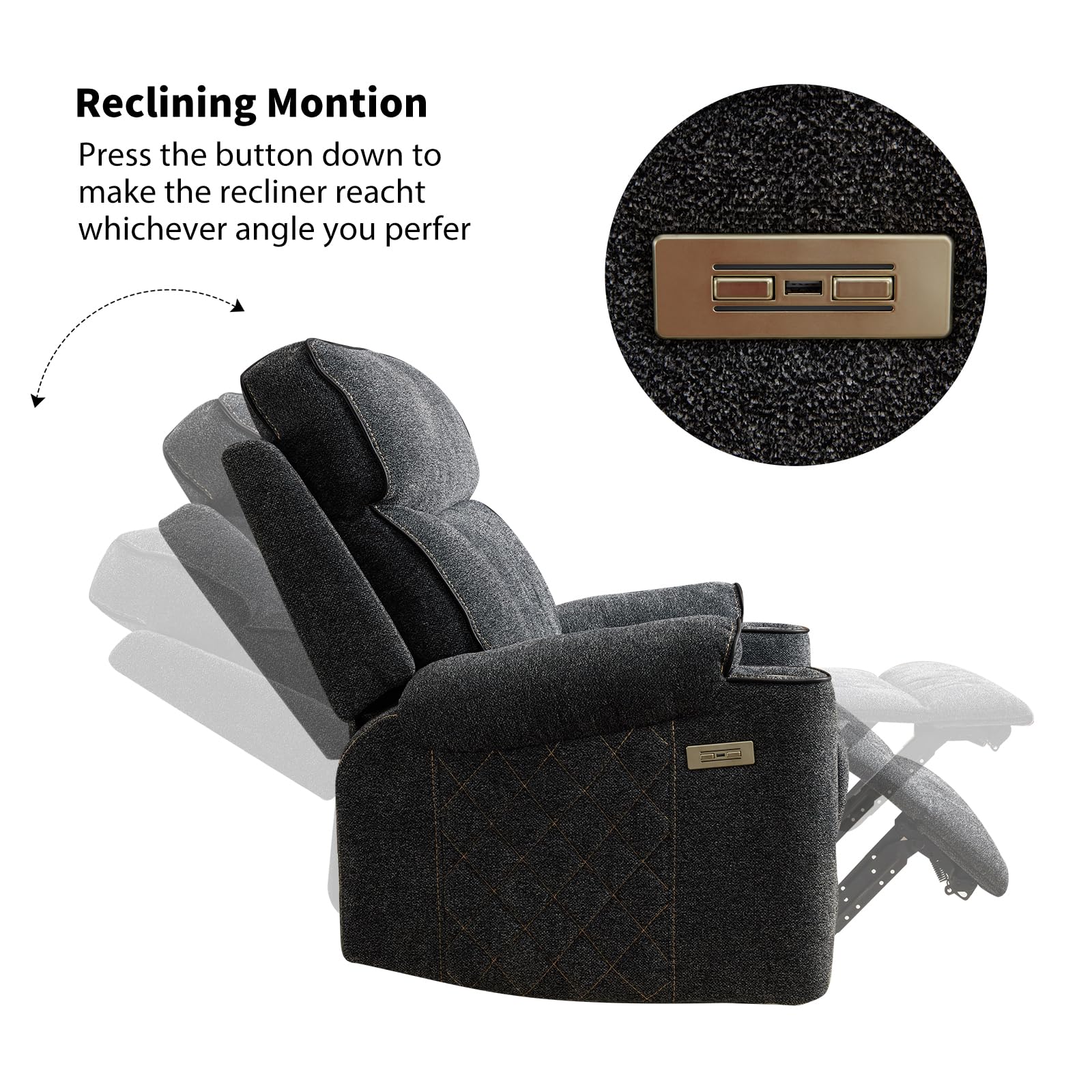 GridComfort Power Recliner Chair – USB Port, Cup Holder & Lattice Stitching