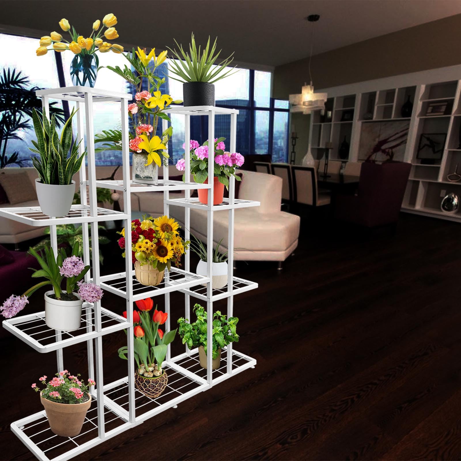 4 Tier 11 Potted Metal Large Plant Stand for Indoor Outdoor Flower Pot Display Planter Shelf