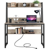 Home Office 47 Inch Writing Desk with Power Outlets and 2 USB Charging Ports