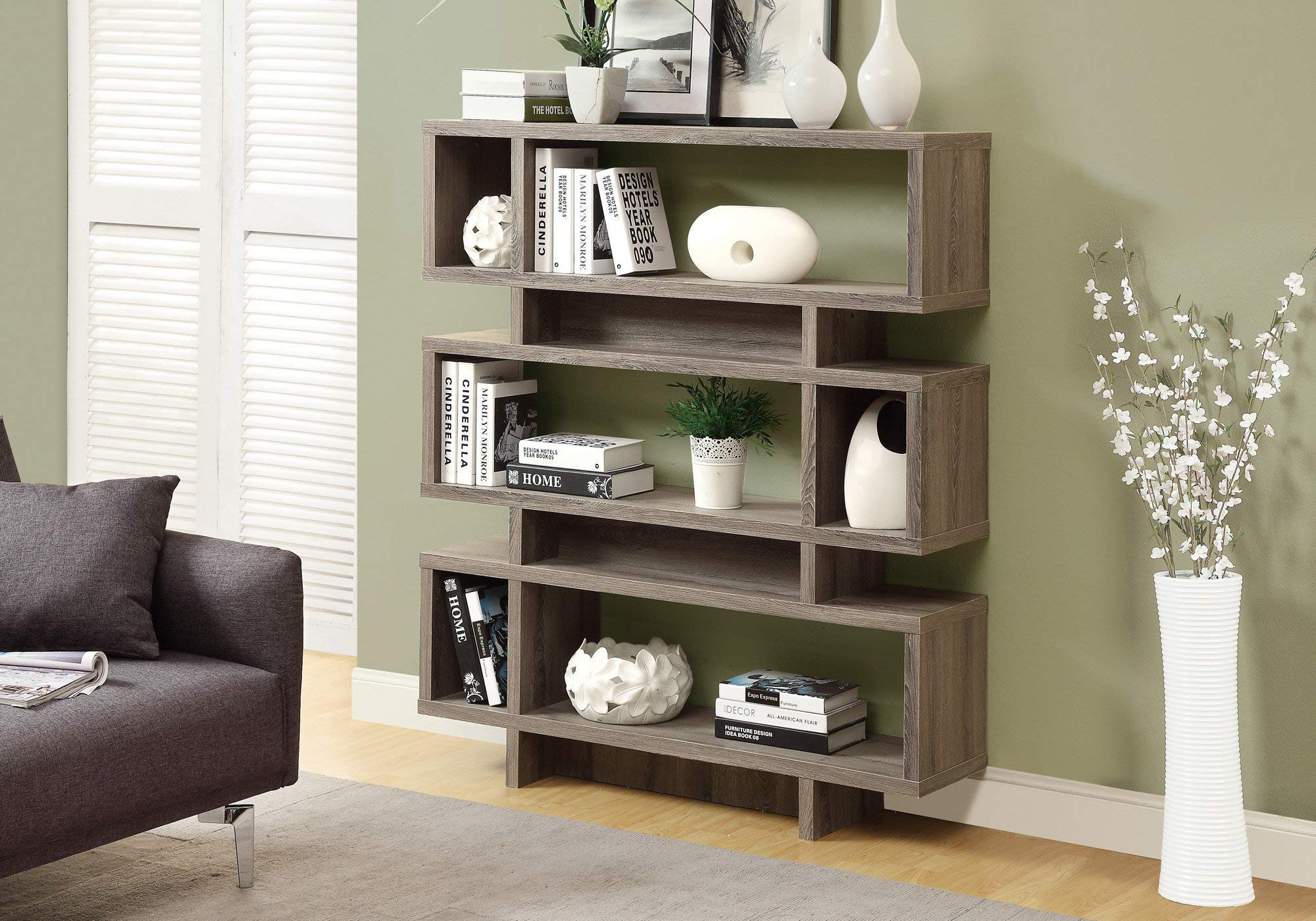3251 Bookshelf, Bookcase, Etagere, 4 Tier, 55" H, Office, Bedroom, Laminate, Brown