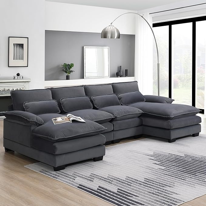 109.8“ Sectional Sofa Cloud Couch for Living Room, Modern Chenille Large Overstuffed U