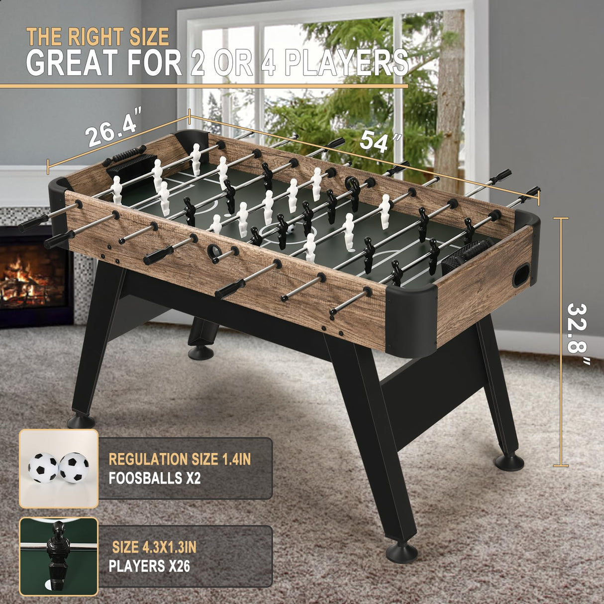 Soccer Games Table Competition Sized Wooden Arcade Table Soccer w/ 2 Balls