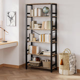 Bookshelf, 31.5in Wide Shelf 6 Tier Bookcase, 110lbs/shelf Vintage Industrial Style Bookshelves for Bedroom