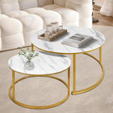 Round Coffee Table Set of 2, Nesting Marble Coffee Tables Accent Side Tables