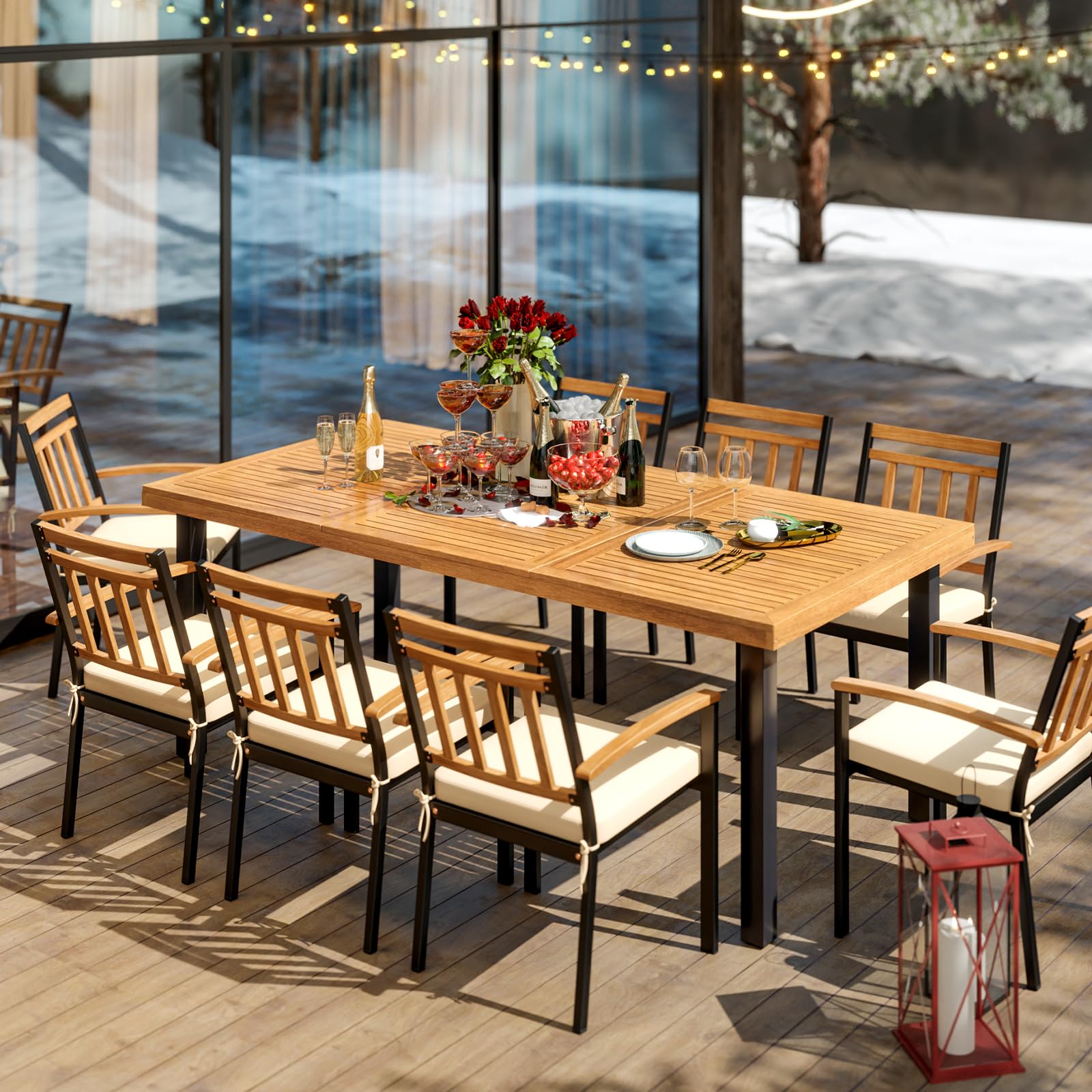 Patio Outdoor Dining Table for 8, 79’’ x 39.5’’ Acacia Wood Rectangular Table