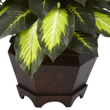 22IN Artificial Triple Golden Dieffenbachia Plant with Decorative Wood Planter