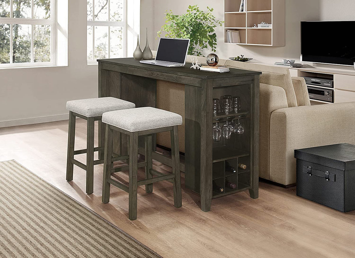 Churon 3-Piece Gathering Bar Table with Two Stools, Grey