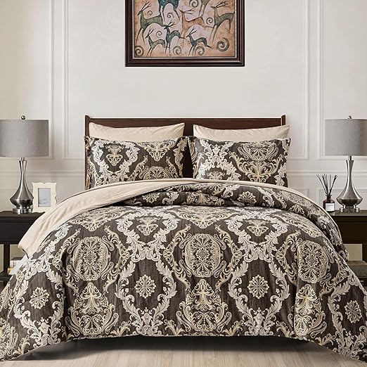 Blue Comforter Set  Damask Pattern Bed in a Bag Boho Paisley Bedding