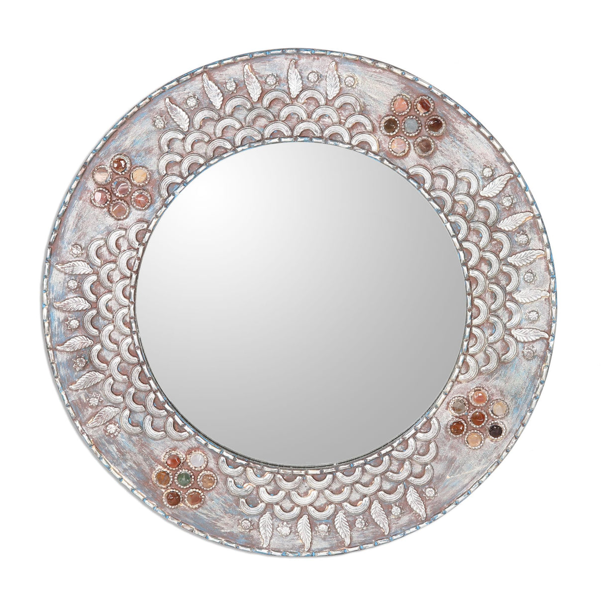 Handmade Aluminum Glass Wall Mirror Round Silver Tone Woodmetal India Decor Mirrors '