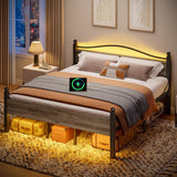 Queen Size Bed Frame with Headboard and Charging Station
