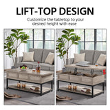 Lift Top Coffee Table with Hidden Compartments & Open Shelf