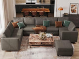 Large Modular Sectional Couch U Shaped Sofa with Storage, Faux Leather Modular Sofa 11 Seat Convertible