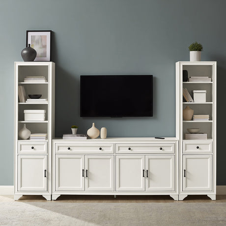 Tara 3-Piece Entertainment Set with Sideboard and 2 Bookcases, Distressed White