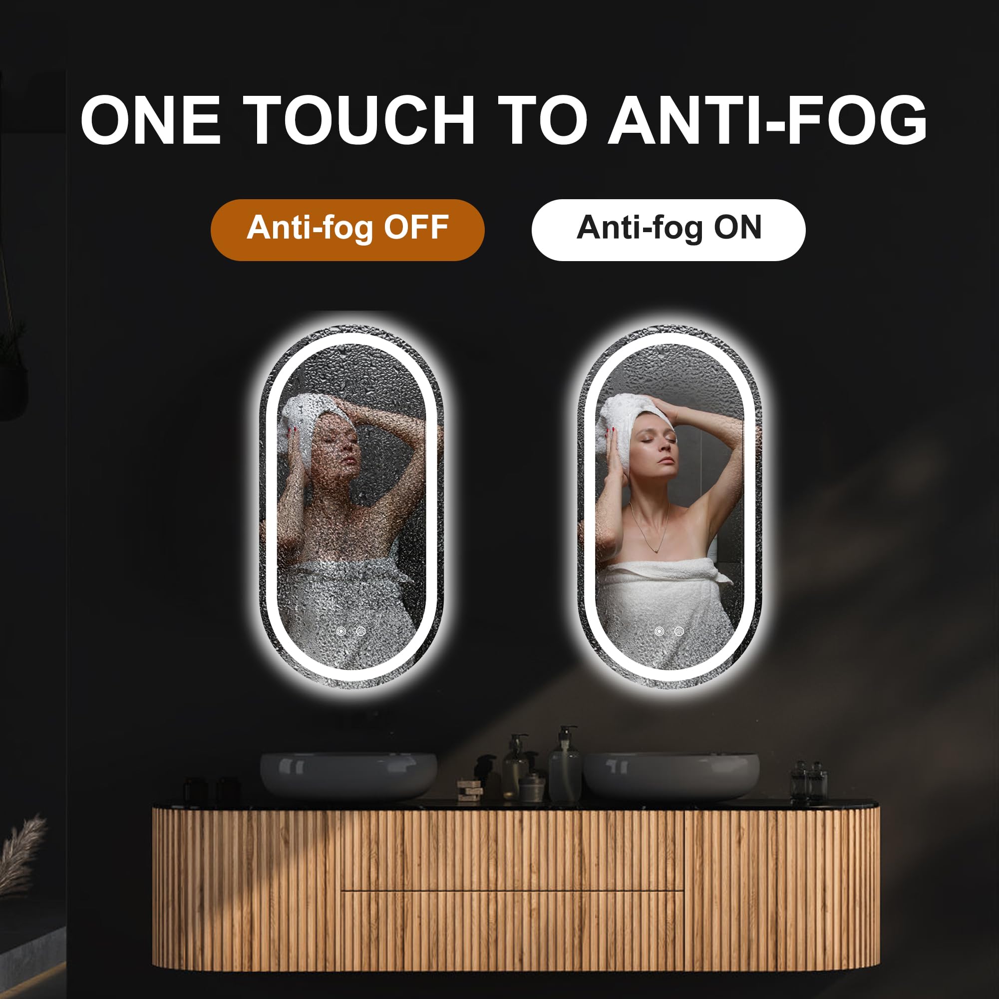 16x32 LED Bathroom Mirror - Anti-Fog Dimmable Vanity Mirror