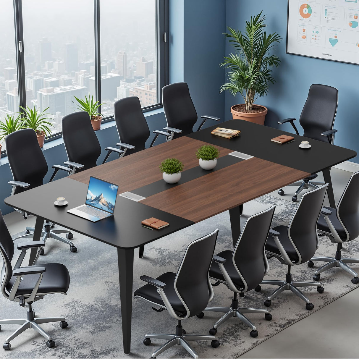 Conference Table, 94.48” Meeting Seminar Table with Cable Grommets, Boardroom Table