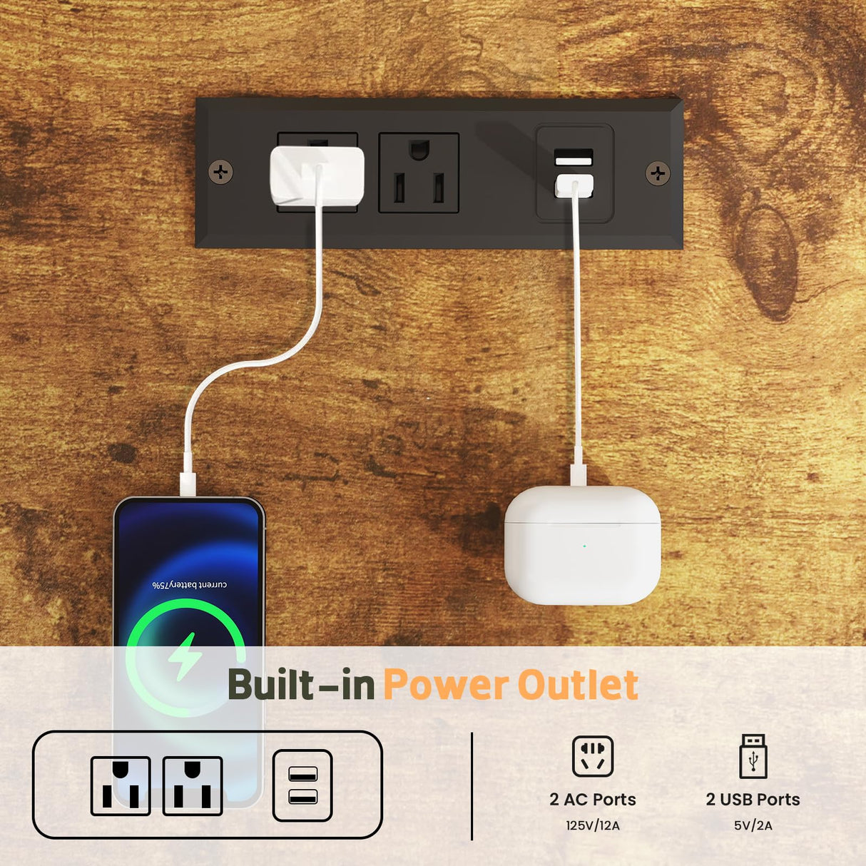 Farmhouse TV Stand for 80 Inch TV with RGB Lighting and Power Outlets