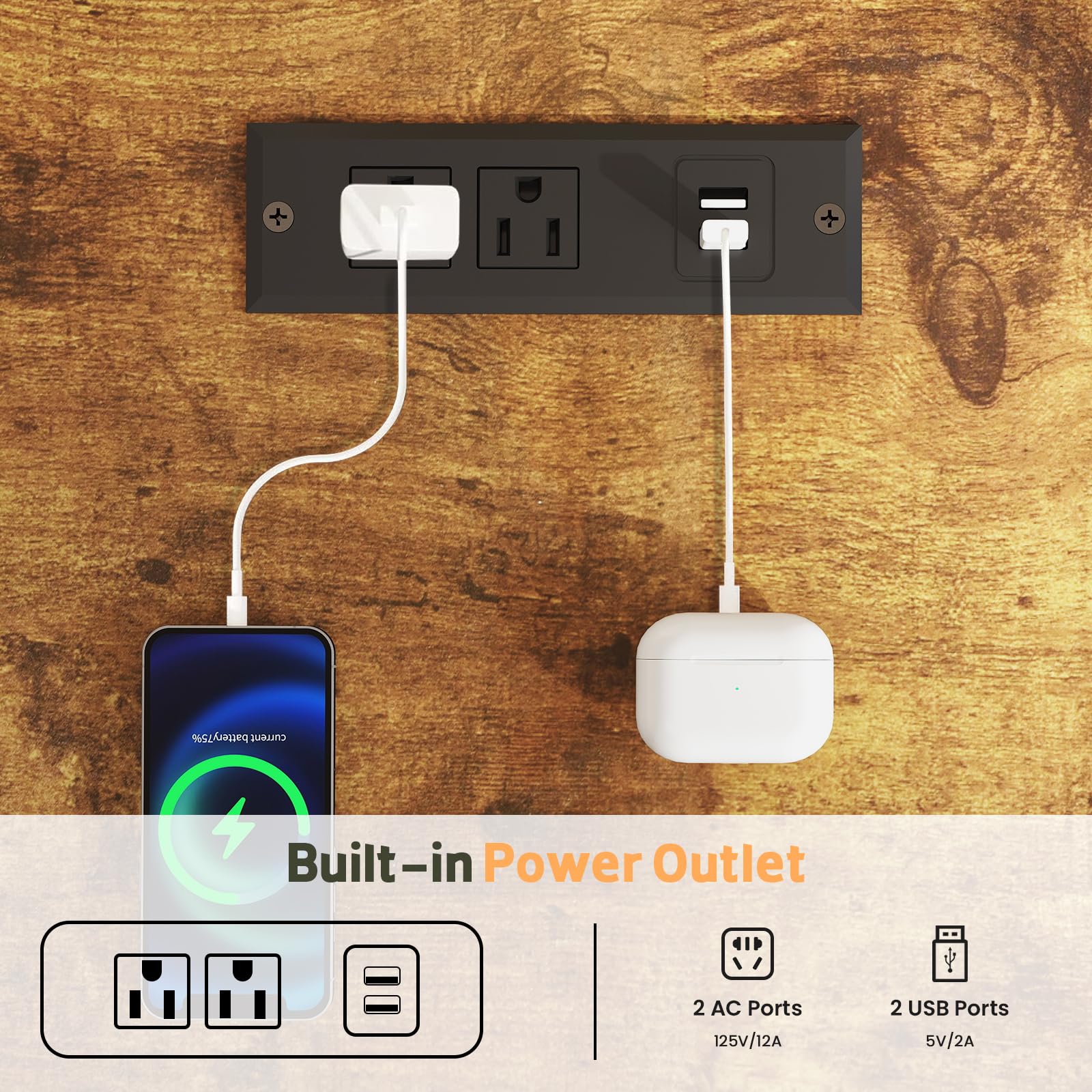 Farmhouse TV Stand for 80 Inch TV with RGB Lighting and Power Outlets